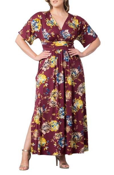 Kiyonna Vienna Maxi Dress In Bordeaux Blooms