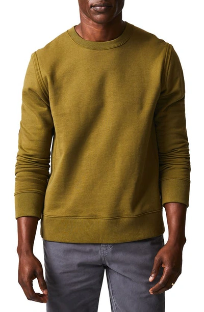 Billy Reid Dover Crewneck Sweatshirt With Leather Elbow Patches In Olive Drab