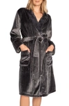 Pj Salvage Luxe Plush Faux Fur Trim Robe In Charcoal