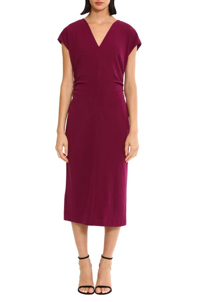 Donna Morgan For Maggy Ruched Cap Sleeve Midi Dress In Plum Caspia