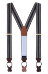 Trafalgar Balint Stripe Grosgrain Suspenders In Khaki And Navy
