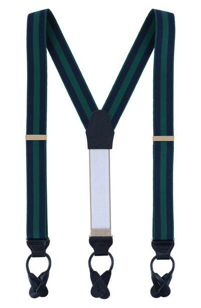 Trafalgar Balint Stripe Grosgrain Suspenders In Green And Navy