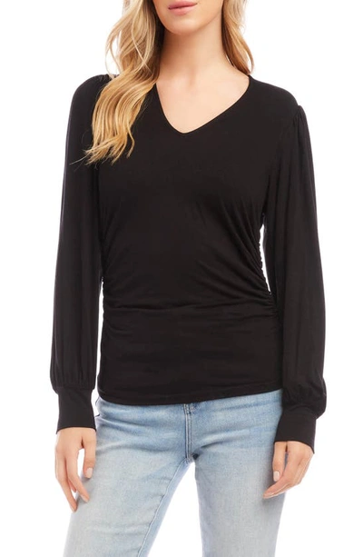 Karen Kane Ruched V-neck Jersey Top In Black