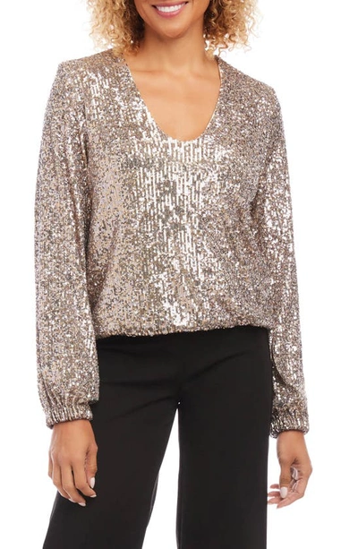 Karen Kane Sequin Blouson Sleeve Top In Champagne