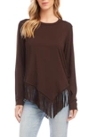 Karen Kane Asymmetric Fringe Jersey Top In Brown