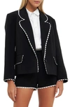 English Factory Rickrack Edge One-button Blazer In Black/white