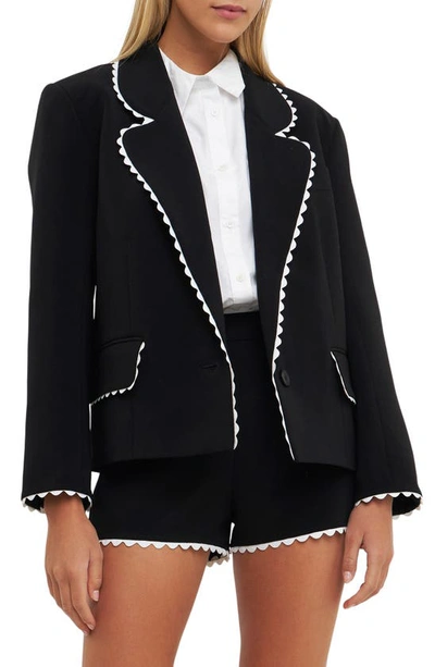 English Factory Rickrack Edge One-button Blazer In Black/white