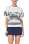 ENGLISH FACTORY STRIPE SHORT SLEEVE COTTON SWEATER