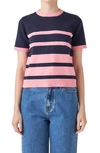 English Factory Women's Stripe Short Sleeve Knit Top In Blue/pink