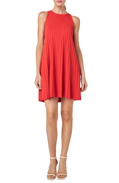 English Factory Pleated A-line Knit Minidress In Red