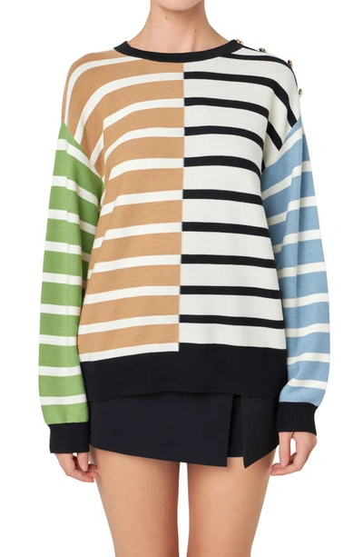 English Factory Mixed Stripe Sweater In Brown Multi