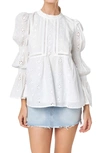 English Factory Eyelet Long Sleeve Cotton Top In White