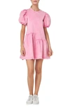 English Factory Women's Puff-shoulder Mixed Media Minidress In Bubblegum Pink
