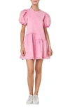 English Factory Women's Puff-shoulder Mixed Media Minidress In Pink