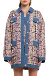 Endless Rose Tweed Denim Jacket In Pink Multi