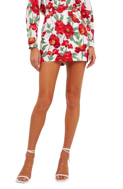 Endless Rose Women's Cotton Floral Print Mini Skort In White Red