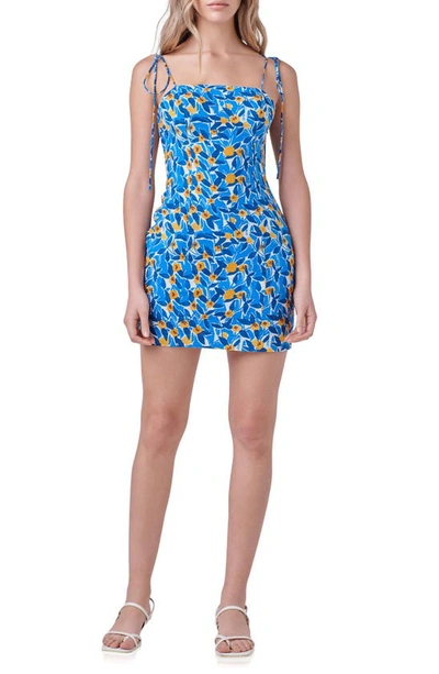 Endless Rose Women's Floral Print Textured Fitted Mini Dress In Blue Multi