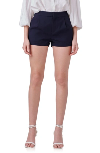 Endless Rose Pleated Low Rise Shorts In Navy
