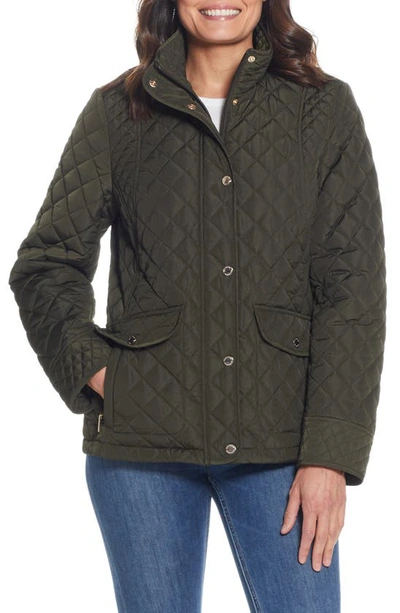 Gallery Quilted Stand Collar Jacket In Deep Olive