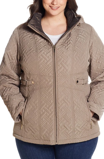 Gallery Quilted Jacket With Removable Hood In Mushroom