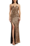 Dress The Population Fernanda Sequin Strapless Gown In Gold In Gold