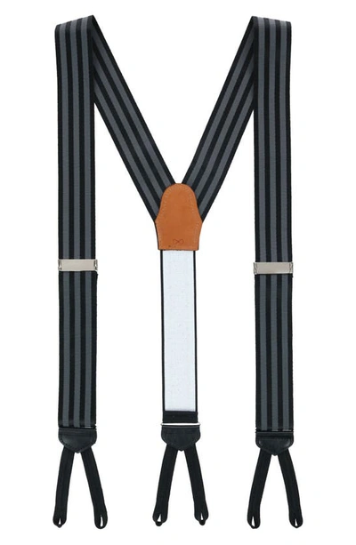 Trafalgar Astaire Grosgrain Striped Suspenders In Black With Grey Stripe