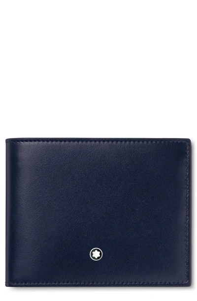 Montblanc Grained Leather Bifold Wallet With Embossed Pattern In Navy Blue