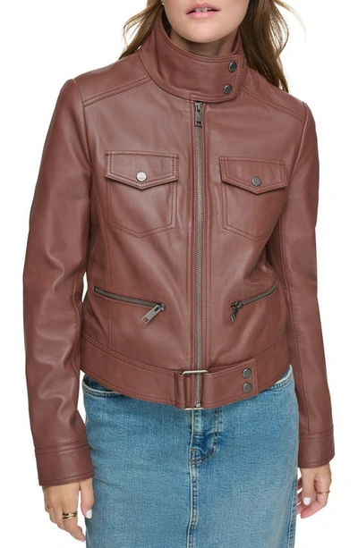 Andrew Marc Leather Moto Jacket In Fig