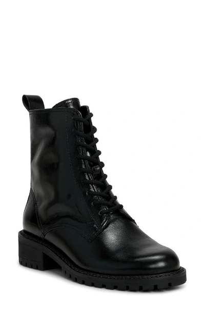 Lucky Brand Women's Kancie Lace-up Lug Sole Combat Boots In Black Leather