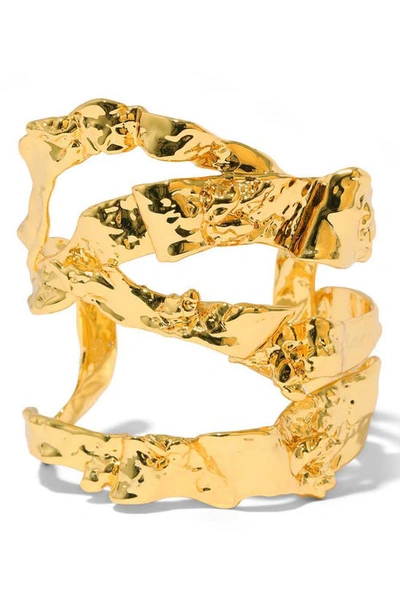 Alexis Bittar Brut Sculptural Ribbon Wide Cuff Bracelet In Gold