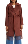 Sam Edelman Fringe Wool-blend Wrap Coat In Chestnut