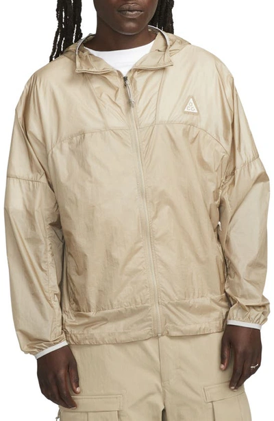 Nike Acg Cinder Cone Water Repellent Nylon Hooded Jacket In Brown