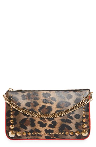 Christian Louboutin Loubila Leopard-print Pouch Chain Shoulder Bag In Brown/gold