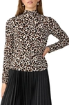 Sanctuary Enigma Leopard Print Mock Neck Top In Caramel Cl