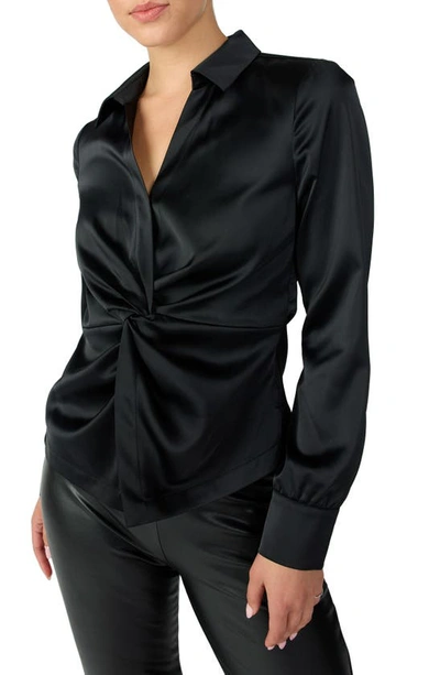 Sanctuary Easy On Me Twist Detail Satin Shirt In Black