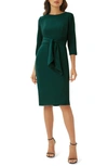 ADRIANNA PAPELL TIE WAIST CREPE SHEATH DRESS