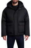 Karl Lagerfeld Twill Fleece Lined Hooded Down Jacket In Black