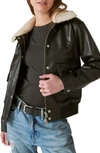 LUCKY BRAND FAUX SHEARLING COLLAR LEATHER BOMBER JACKET