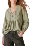 LUCKY BRAND LACE-UP COTTON PEASANT BLOUSE