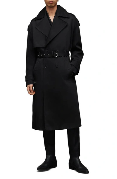 Allsaints Spencer Oversized Trench Coat In Black