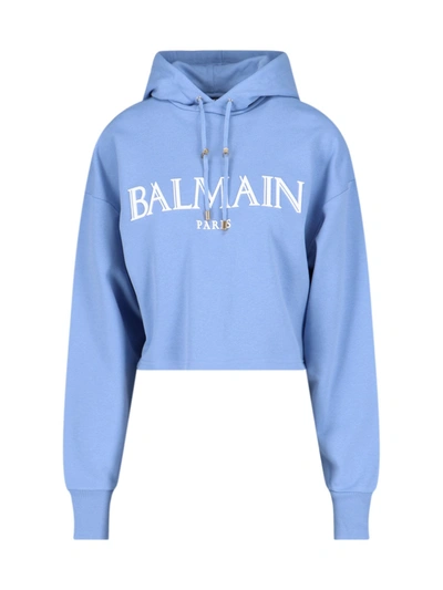 Balmain Cropped Hoodie With Rubber Roman  Logo In Default Title