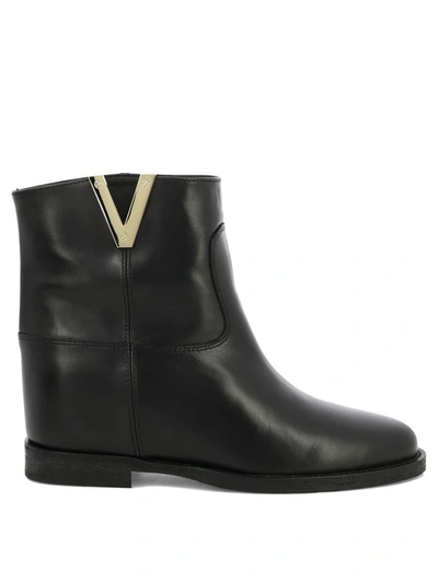 Via Roma 15 Santa Monica Leather Ankle Boots In Black