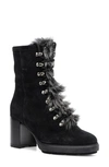 Aquatalia Irvina Hiker Boot With Genuine Shearling Trim In Black/black/grey
