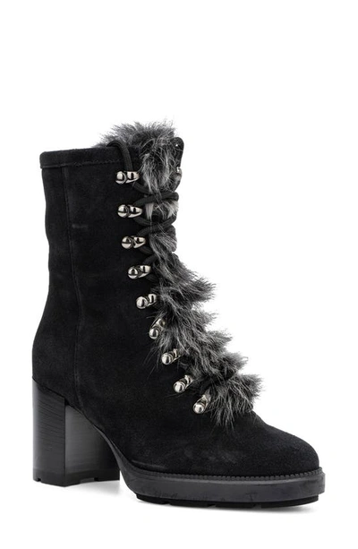 Aquatalia Irvina Hiker Boot With Genuine Shearling Trim In Black/black/grey