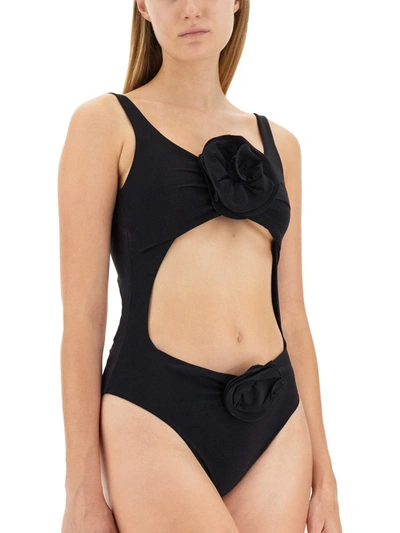 Magda Butrym Floral-appliqué Cut-out Swimsuit In Black