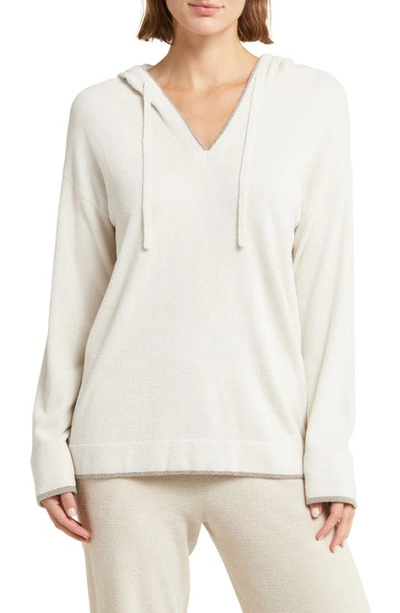 Barefoot Dreams Cozychic Ultra Lite V-neck Hooded Pullover In Almond/ Beach Rock