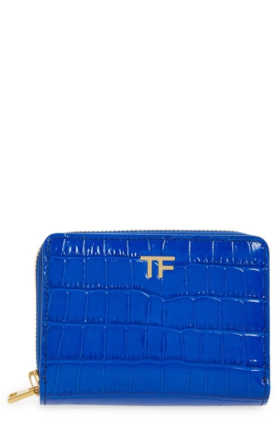 TOM FORD T-LINE CROC EMBOSSED PATENT LEATHER ZIP WALLET
