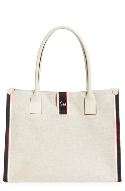Christian Louboutin Nastroloubi Leather And Webbing-trimmed Canvas Tote In Albatre/albatre/m