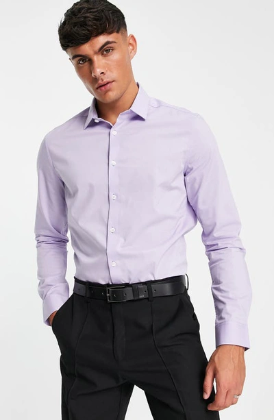 Asos Design Stretch Slim Fit Work Shirt In Lilac-purple