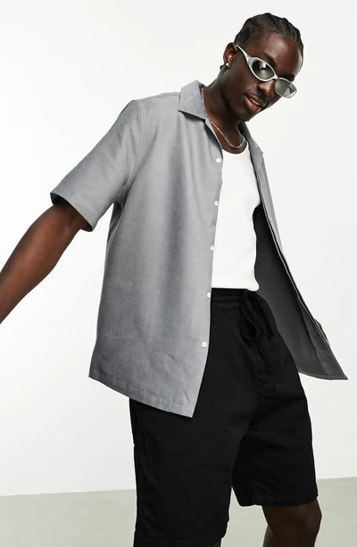 Asos Design Boxy Suedette Shirt With Concealed Placket And Side Slits In Gray